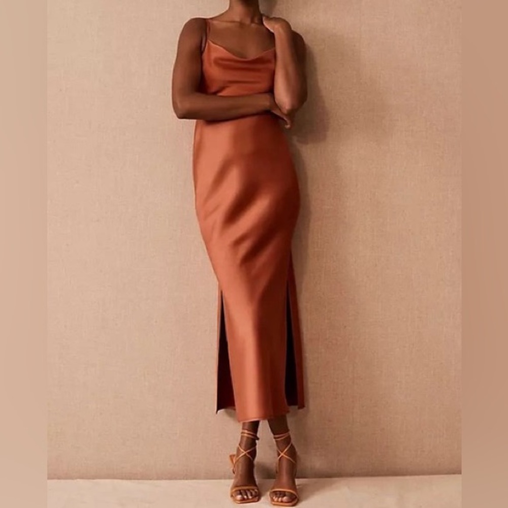 BHLDN Cali Satin Cowl-Neck Midi Slip Dress, Size 10